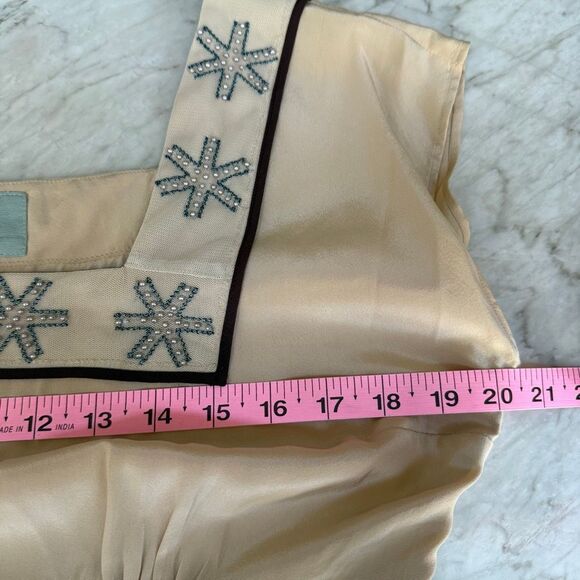Anthropologie Diodore Snowflake 100% Silk "Alpine Tie Back Dress" gray/cream 10 - Picture 6 of 9